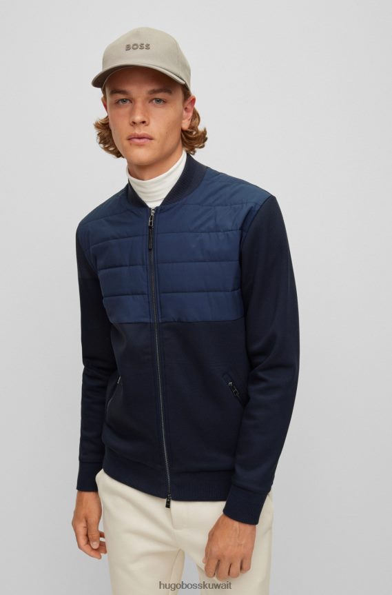 4TFNJN2327 أزرق غامق Hugo Boss سويت شيرت هجين بسحاب باللون الأزرق الداكن مصنوع من مزيج القطن مع حرير هوغو