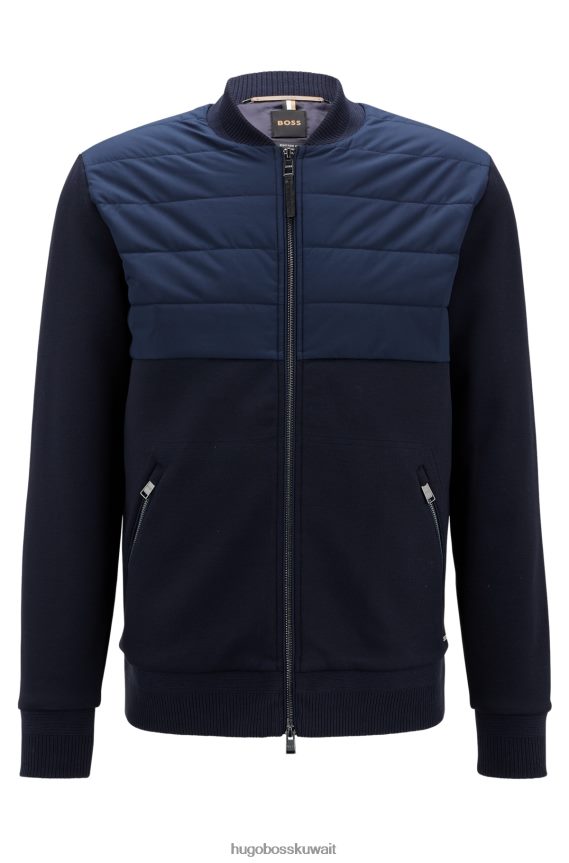 4TFNJN2327 أزرق غامق Hugo Boss سويت شيرت هجين بسحاب باللون الأزرق الداكن مصنوع من مزيج القطن مع حرير هوغو