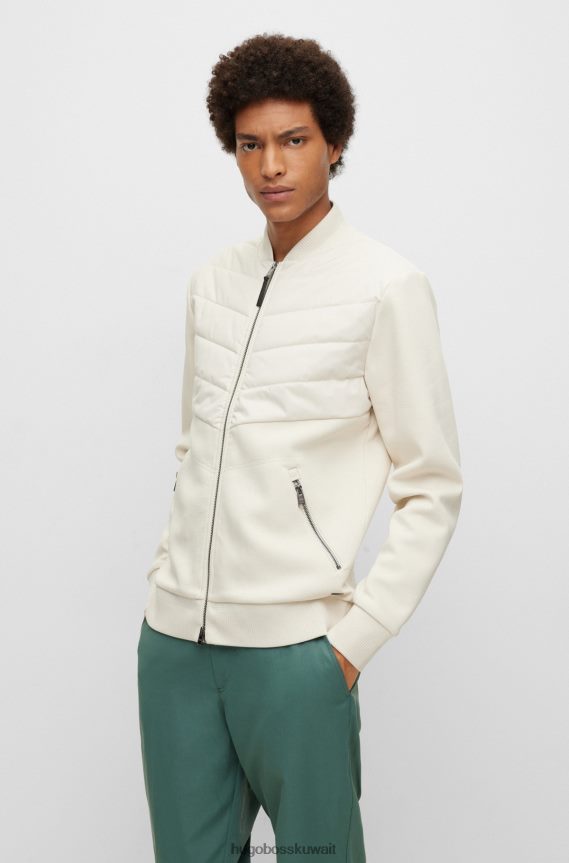 4TFNJN2328 أبيض Hugo Boss سويت شيرت هجين بسحاب من مزيج القطن مع حرير هوغو الأبيض