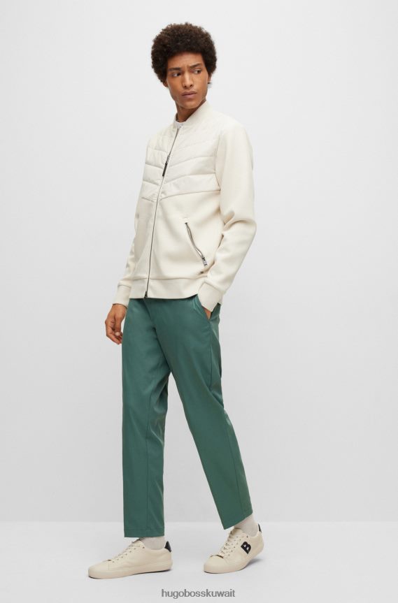 4TFNJN2328 أبيض Hugo Boss سويت شيرت هجين بسحاب من مزيج القطن مع حرير هوغو الأبيض