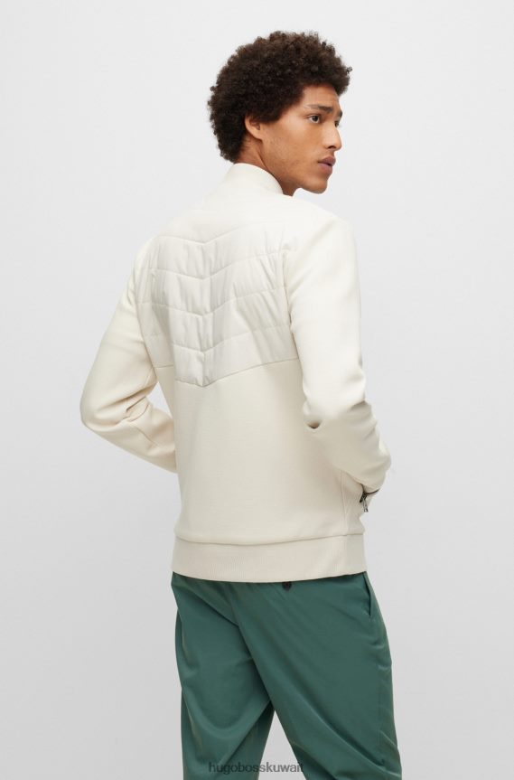 4TFNJN2328 أبيض Hugo Boss سويت شيرت هجين بسحاب من مزيج القطن مع حرير هوغو الأبيض