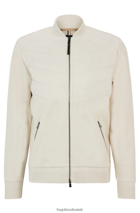 4TFNJN2328 أبيض Hugo Boss سويت شيرت هجين بسحاب من مزيج القطن مع حرير هوغو الأبيض