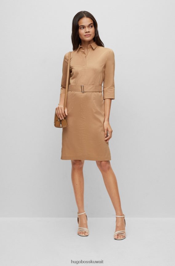 4TFNJN2329 اللون البيج Hugo Boss فستان عمل هوغو باللون البيج مصنوع من مزيج من القطن العضوي