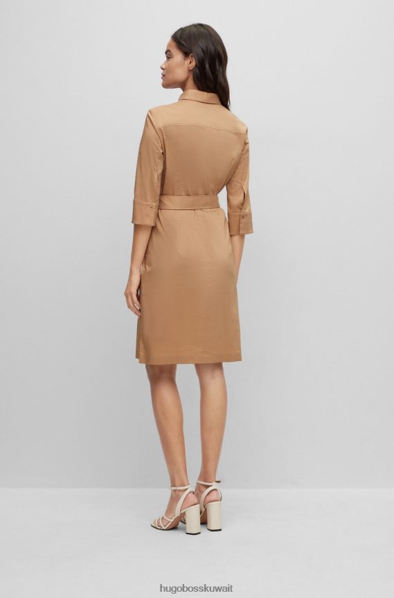 4TFNJN2329 اللون البيج Hugo Boss فستان عمل هوغو باللون البيج مصنوع من مزيج من القطن العضوي