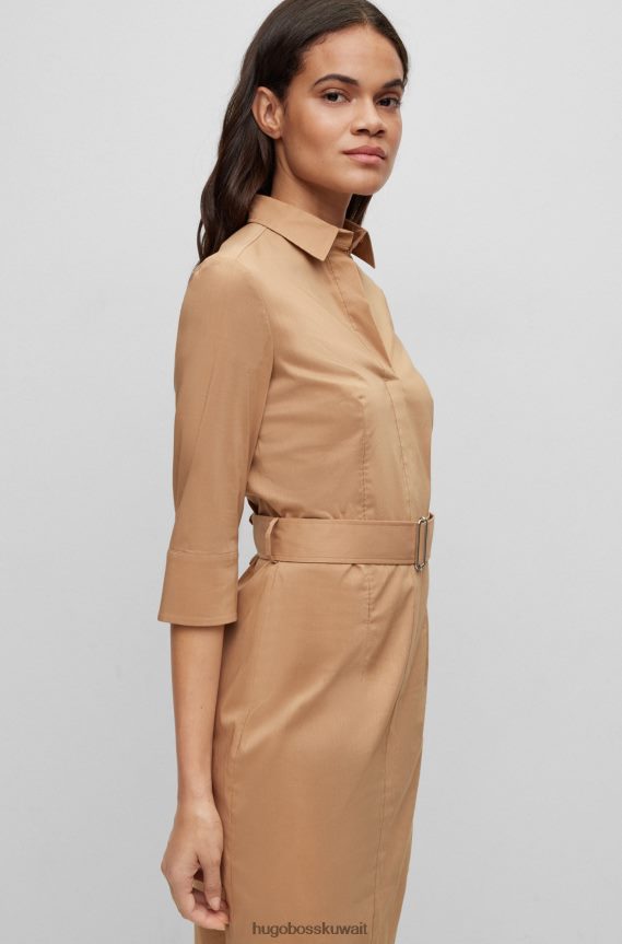 4TFNJN2329 اللون البيج Hugo Boss فستان عمل هوغو باللون البيج مصنوع من مزيج من القطن العضوي