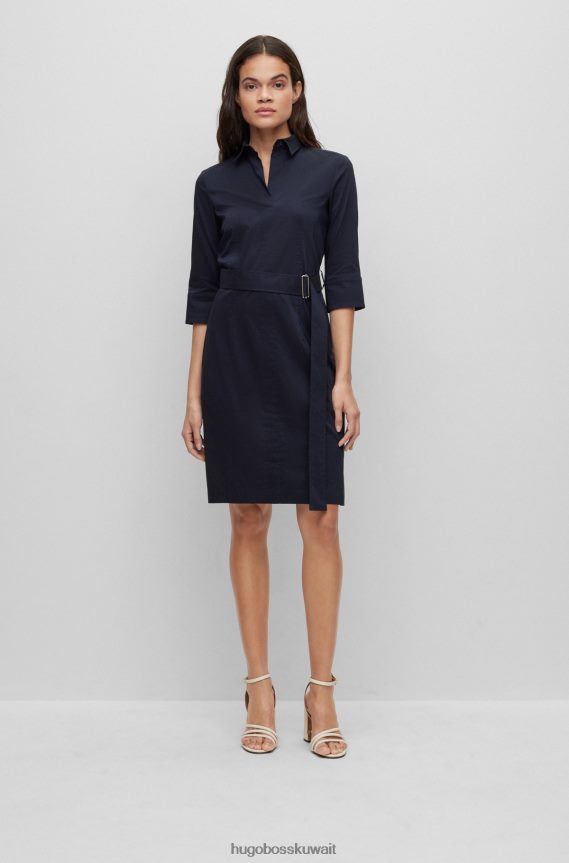 4TFNJN2330 أزرق غامق Hugo Boss هوغو فستان عمل باللون الأزرق الداكن مصنوع من مزيج من القطن العضوي
