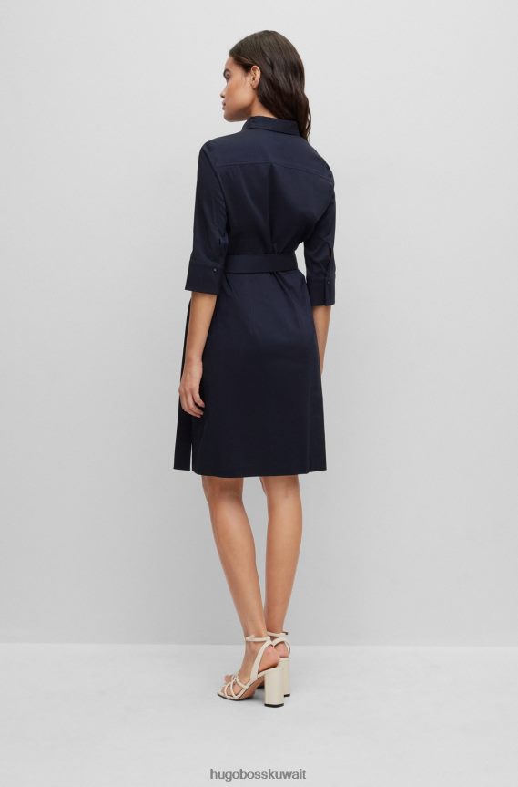 4TFNJN2330 أزرق غامق Hugo Boss هوغو فستان عمل باللون الأزرق الداكن مصنوع من مزيج من القطن العضوي