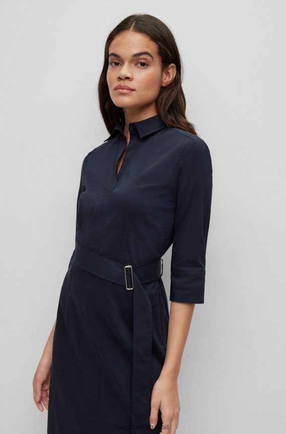 4TFNJN2330 أزرق غامق Hugo Boss هوغو فستان عمل باللون الأزرق الداكن مصنوع من مزيج من القطن العضوي