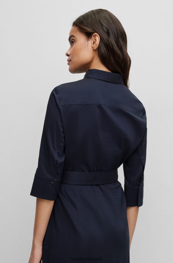 4TFNJN2330 أزرق غامق Hugo Boss هوغو فستان عمل باللون الأزرق الداكن مصنوع من مزيج من القطن العضوي