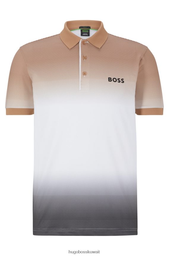 4TFNJN2331 أسود/أبيض/بيج Hugo Boss قميص بولو من الجيرسي المطاطي x Matto Berrettini مع خطوط متباينة