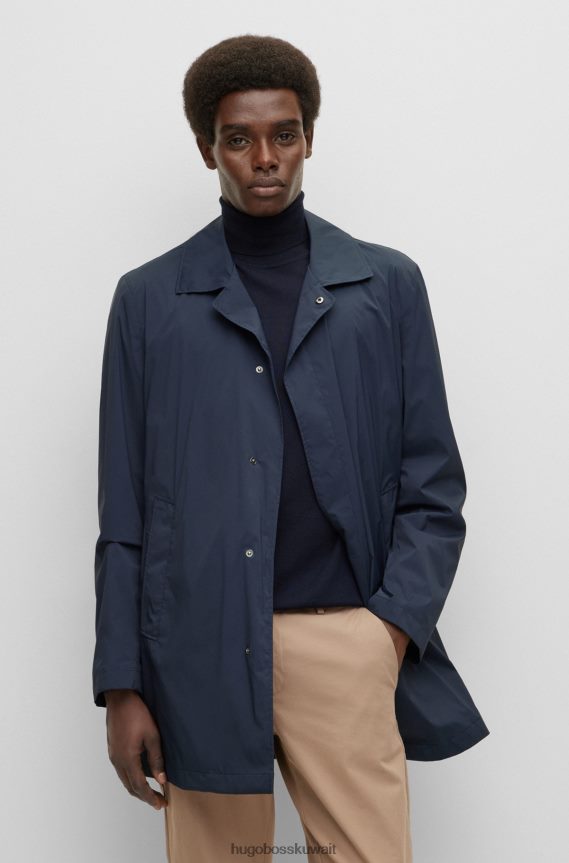 4TFNJN2332 أزرق غامق Hugo Boss معطف Hugo ذو المقاس العادي مصنوع من قماش مطاطي عالي الأداء مقاوم للماء باللون الأزرق الداكن