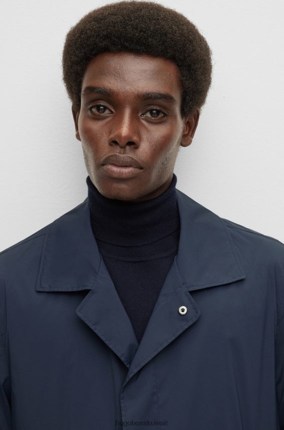 4TFNJN2332 أزرق غامق Hugo Boss معطف Hugo ذو المقاس العادي مصنوع من قماش مطاطي عالي الأداء مقاوم للماء باللون الأزرق الداكن