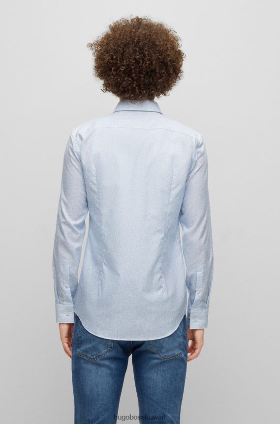 4TFNJN2334 أزرق فاتح Hugo Boss قميص أزرق فاتح بقصة ضيقة مصنوع من قماش هوغو القطني المطبوع هندسيًا