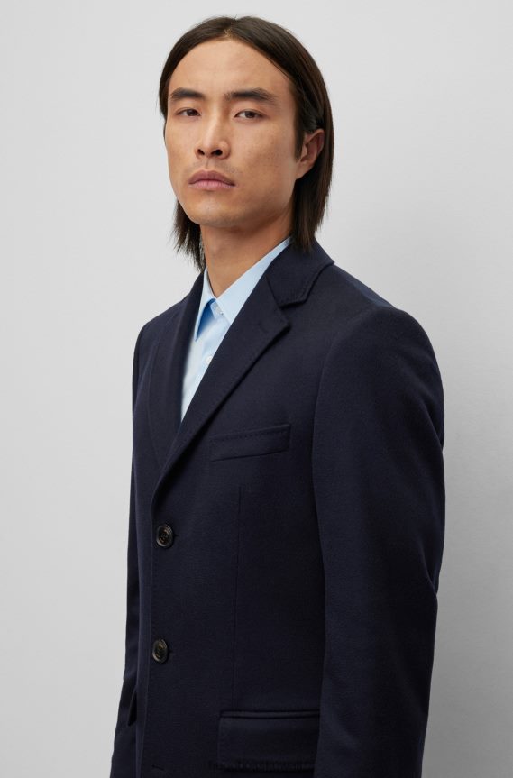 4TFNJN2335 أزرق غامق Hugo Boss معطف نحيف من الكشمير المسؤول باللون الأزرق الداكن