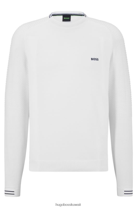 4TFNJN2336 أبيض Hugo Boss سترة Hugo بيضاء من القطن العضوي بقصة عادية مع شعار وطرف