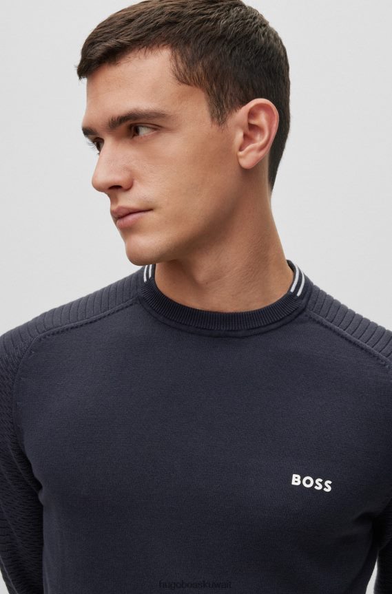 4TFNJN2337 أزرق غامق Hugo Boss سترة Hugo من القطن العضوي باللون الأزرق الداكن بقصة عادية مع شعار وطرف