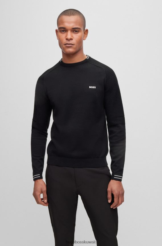 4TFNJN2338 أسود Hugo Boss سترة Hugo من القطن العضوي ذات المقاس العادي مع شعار ولون أسود