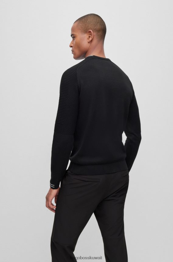 4TFNJN2338 أسود Hugo Boss سترة Hugo من القطن العضوي ذات المقاس العادي مع شعار ولون أسود