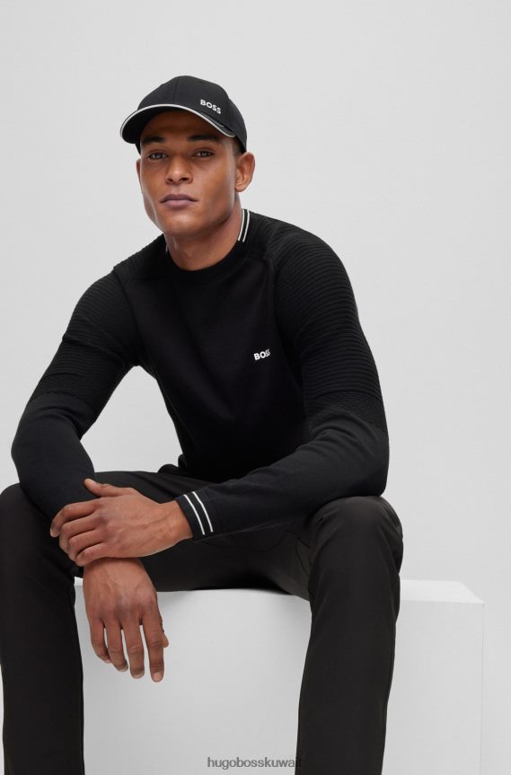 4TFNJN2338 أسود Hugo Boss سترة Hugo من القطن العضوي ذات المقاس العادي مع شعار ولون أسود