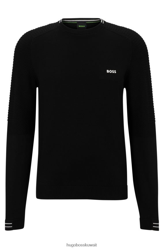 4TFNJN2338 أسود Hugo Boss سترة Hugo من القطن العضوي ذات المقاس العادي مع شعار ولون أسود