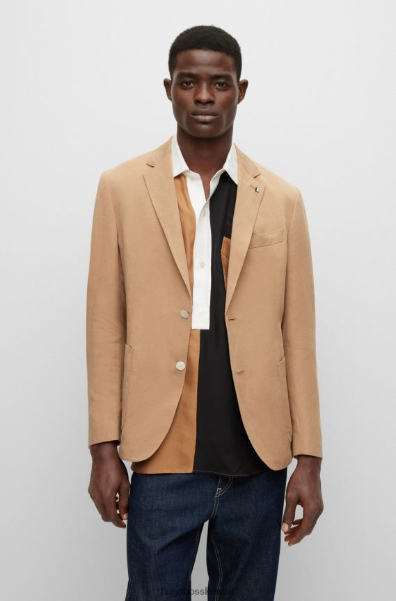 4TFNJN2339 اللون البيج Hugo Boss سترة ضيقة مع دبوس طية صدر السترة مخطط باللون البيج