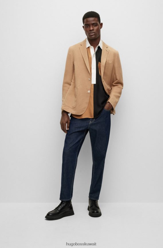 4TFNJN2339 اللون البيج Hugo Boss سترة ضيقة مع دبوس طية صدر السترة مخطط باللون البيج