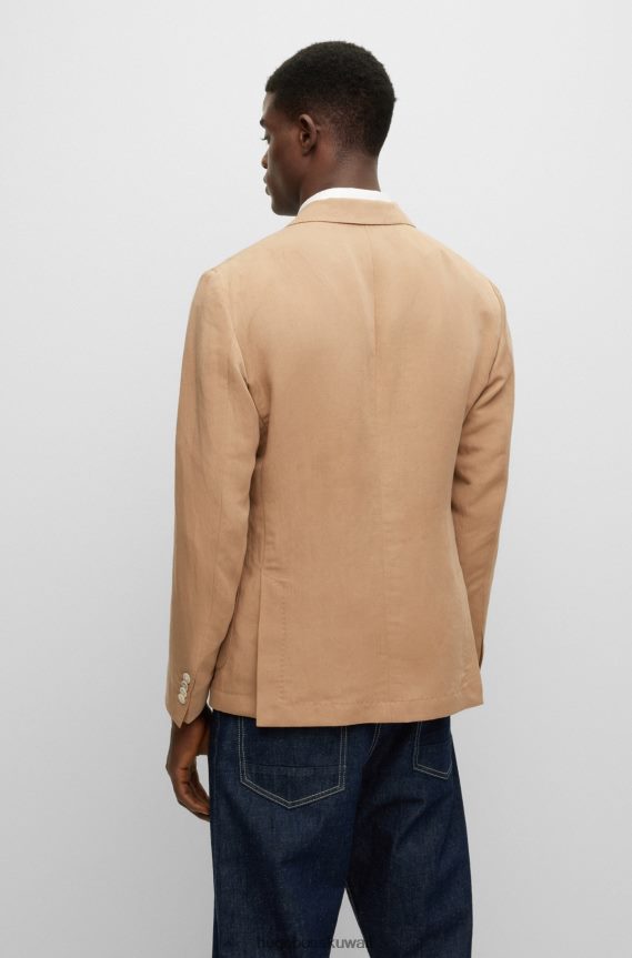 4TFNJN2339 اللون البيج Hugo Boss سترة ضيقة مع دبوس طية صدر السترة مخطط باللون البيج