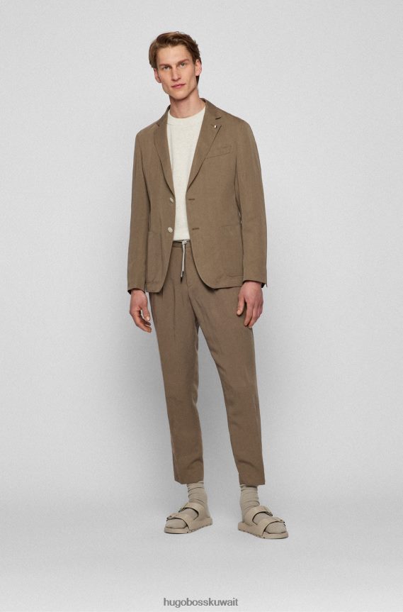 4TFNJN2341 بني Hugo Boss سترة ضيقة مع دبوس طية صدر السترة مخطط باللون البني هوغو