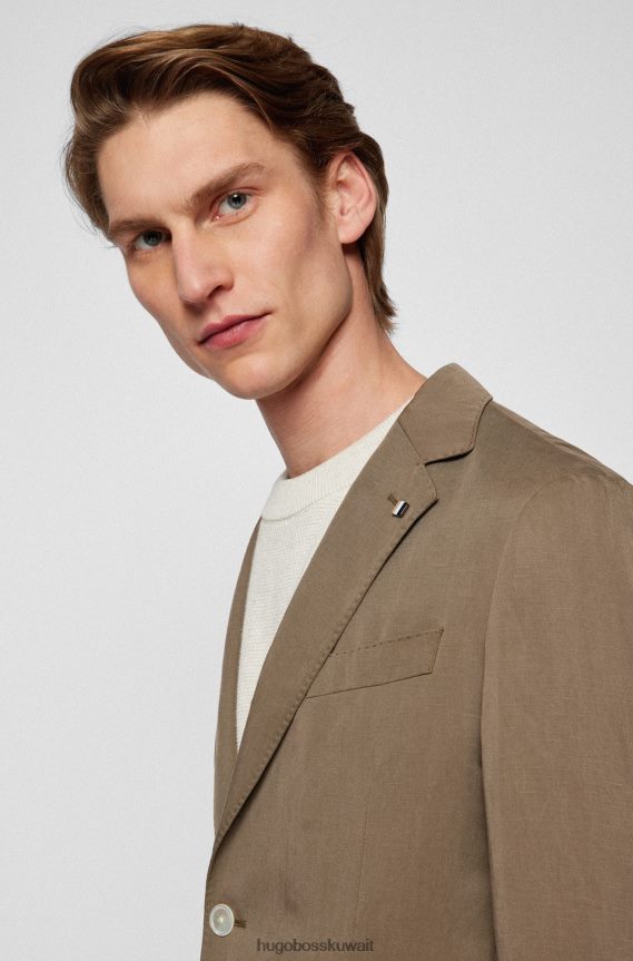 4TFNJN2341 بني Hugo Boss سترة ضيقة مع دبوس طية صدر السترة مخطط باللون البني هوغو