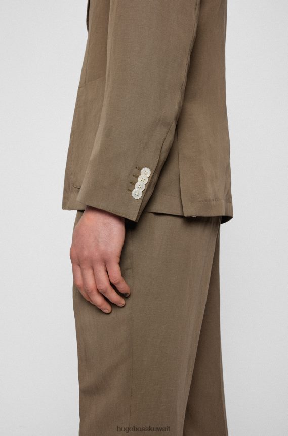 4TFNJN2341 بني Hugo Boss سترة ضيقة مع دبوس طية صدر السترة مخطط باللون البني هوغو