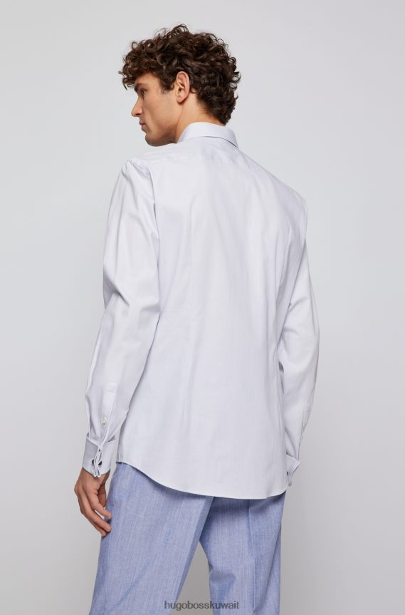 4TFNJN2342 أبيض Hugo Boss قميص هوغو الأبيض بقصة ضيقة من نسيج قطني مطاطي