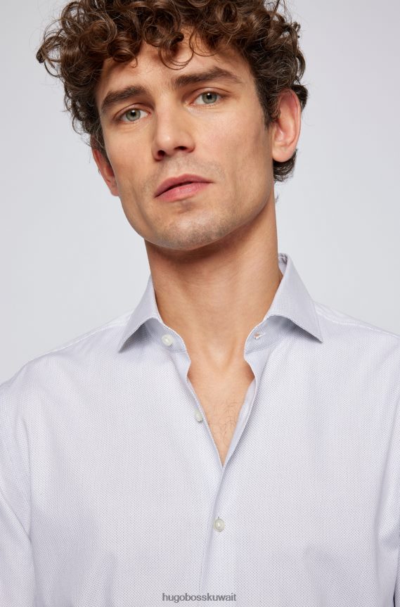4TFNJN2342 أبيض Hugo Boss قميص هوغو الأبيض بقصة ضيقة من نسيج قطني مطاطي