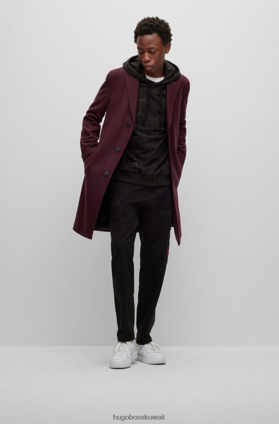 4TFNJN2343 بني غامق Hugo Boss معطف Hugo بني داكن ذو مقاس عادي من مزيج الصوف البكر