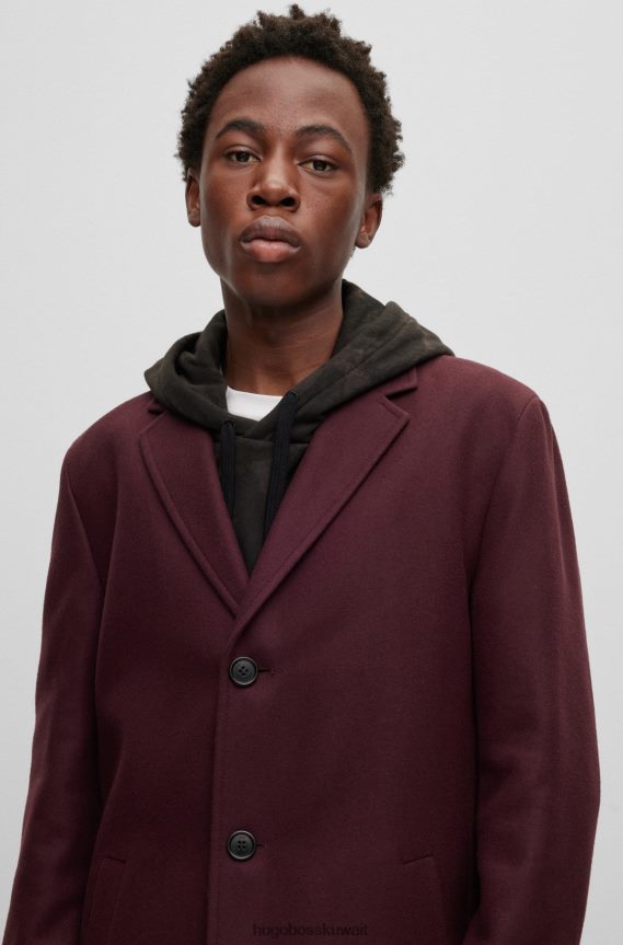 4TFNJN2343 بني غامق Hugo Boss معطف Hugo بني داكن ذو مقاس عادي من مزيج الصوف البكر