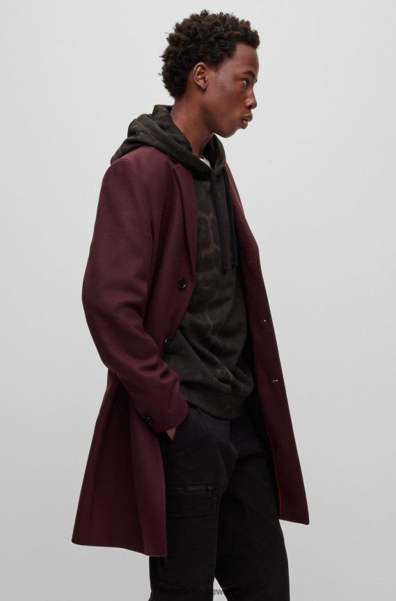 4TFNJN2343 بني غامق Hugo Boss معطف Hugo بني داكن ذو مقاس عادي من مزيج الصوف البكر