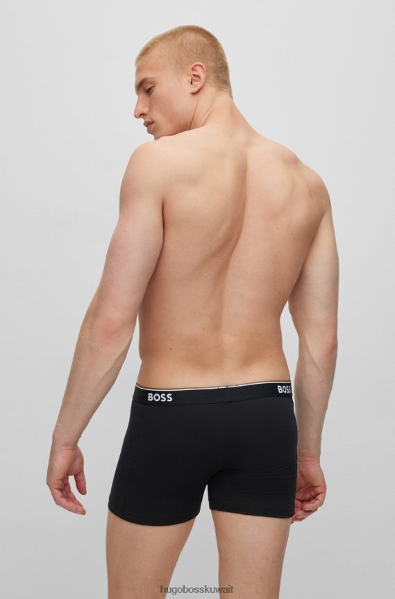 4TFNJN2344 أسود Hugo Boss Hugo مجموعة من ثلاثة سراويل داخلية من القطن المطاطي مع شعارات باللون الأسود