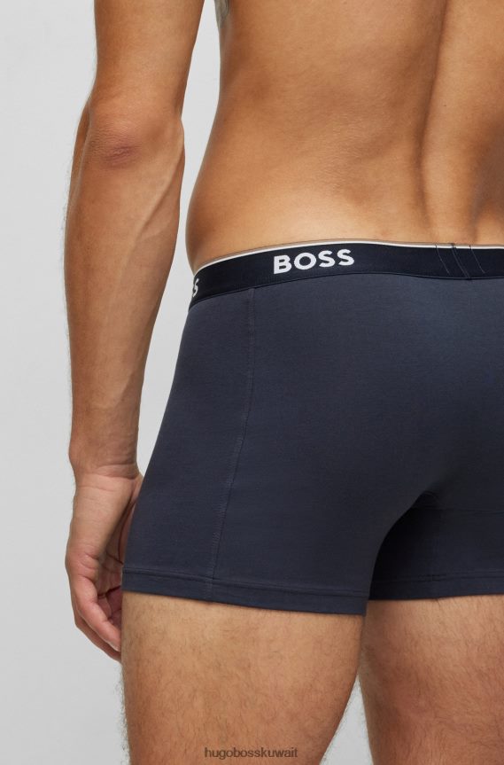 4TFNJN2346 أسود/رمادي/أزرق Hugo Boss حزمة من ثلاث سراويل داخلية من القطن المطاطي مع شعار Hugo باللون الأسود