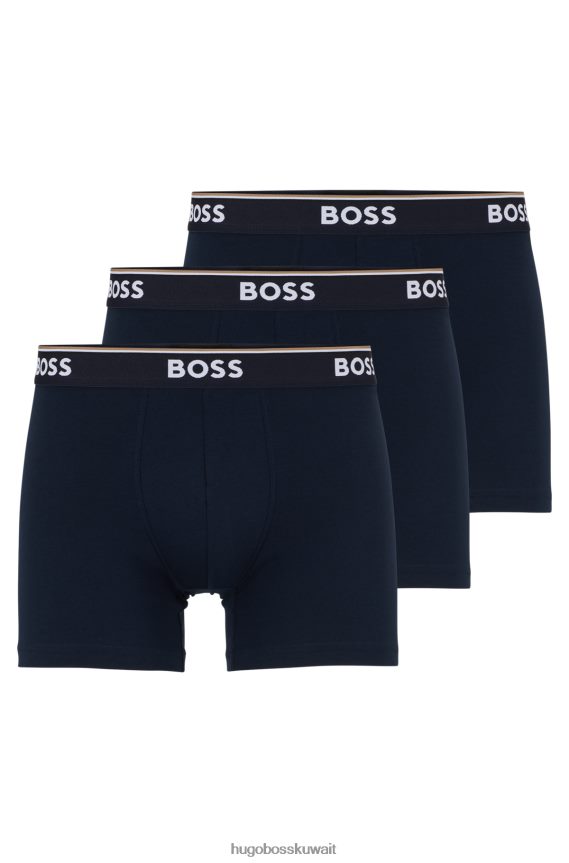 4TFNJN2347 أزرق غامق Hugo Boss حزمة من ثلاثة سراويل داخلية من القطن المطاطي تحمل شعار هوغو باللون الأزرق الداكن