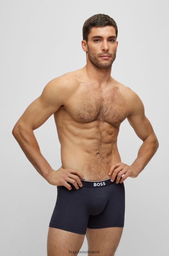 4TFNJN2347 أزرق غامق Hugo Boss حزمة من ثلاثة سراويل داخلية من القطن المطاطي تحمل شعار هوغو باللون الأزرق الداكن