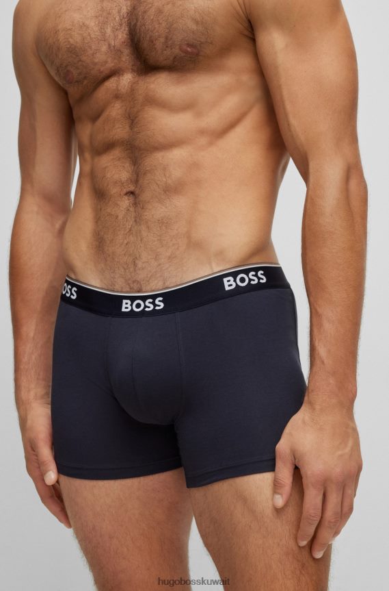 4TFNJN2347 أزرق غامق Hugo Boss حزمة من ثلاثة سراويل داخلية من القطن المطاطي تحمل شعار هوغو باللون الأزرق الداكن