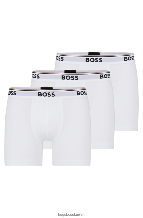 4TFNJN2348 أبيض Hugo Boss مجموعة من ثلاثة سراويل داخلية من القطن المطاطي مع شعارات من Hugo باللون الأبيض