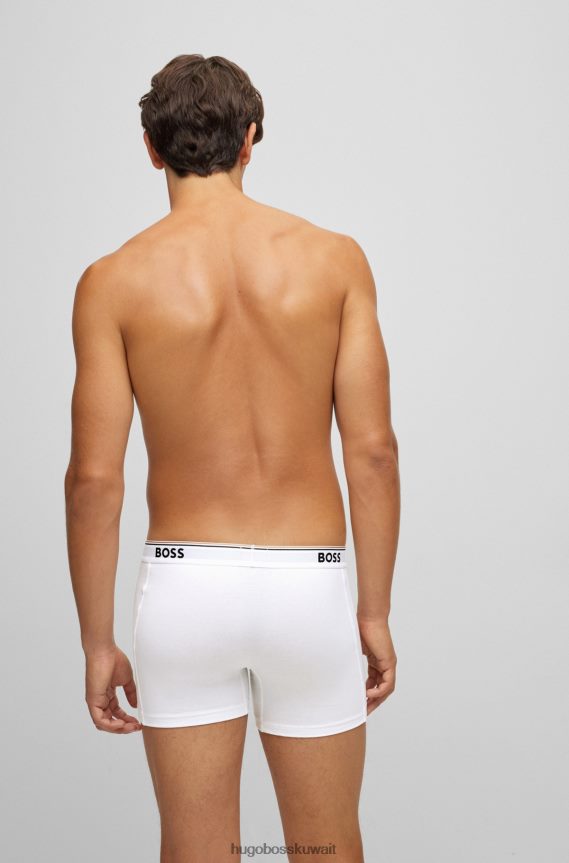 4TFNJN2348 أبيض Hugo Boss مجموعة من ثلاثة سراويل داخلية من القطن المطاطي مع شعارات من Hugo باللون الأبيض