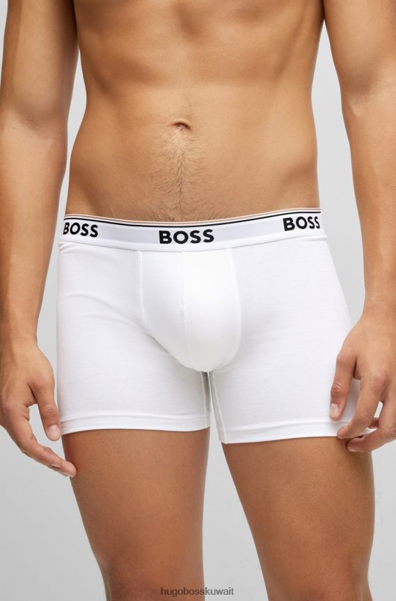 4TFNJN2348 أبيض Hugo Boss مجموعة من ثلاثة سراويل داخلية من القطن المطاطي مع شعارات من Hugo باللون الأبيض