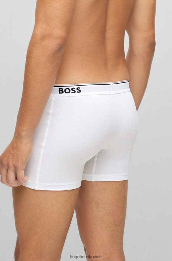 4TFNJN2348 أبيض Hugo Boss مجموعة من ثلاثة سراويل داخلية من القطن المطاطي مع شعارات من Hugo باللون الأبيض