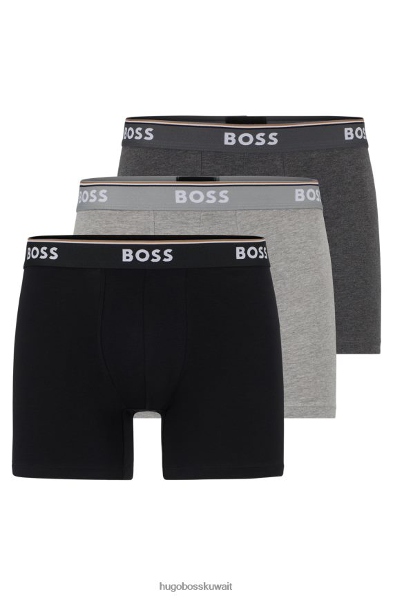 4TFNJN2349 رمادي Hugo Boss Hugo مجموعة من ثلاثة سراويل داخلية من القطن المطاطي مع شعارات باللون الرمادي
