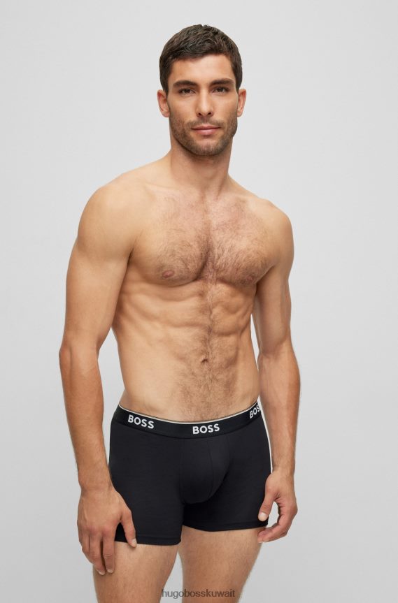 4TFNJN2350 أسود Hugo Boss Hugo مجموعة من ثلاثة سراويل داخلية من القطن المطاطي مع شعارات باللون الأسود
