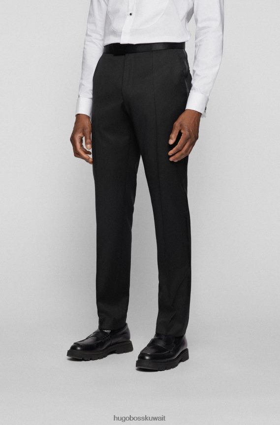 4TFNJN2351 أسود Hugo Boss بنطلون توكسيدو بقصة عادية من الصوف البكر باللون الأسود هوغو