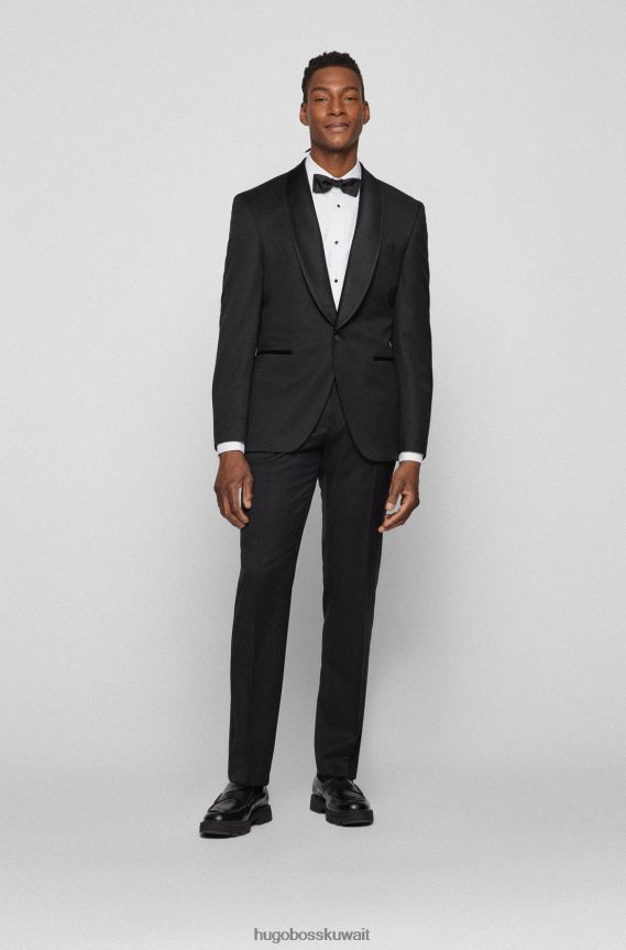 4TFNJN2351 أسود Hugo Boss بنطلون توكسيدو بقصة عادية من الصوف البكر باللون الأسود هوغو