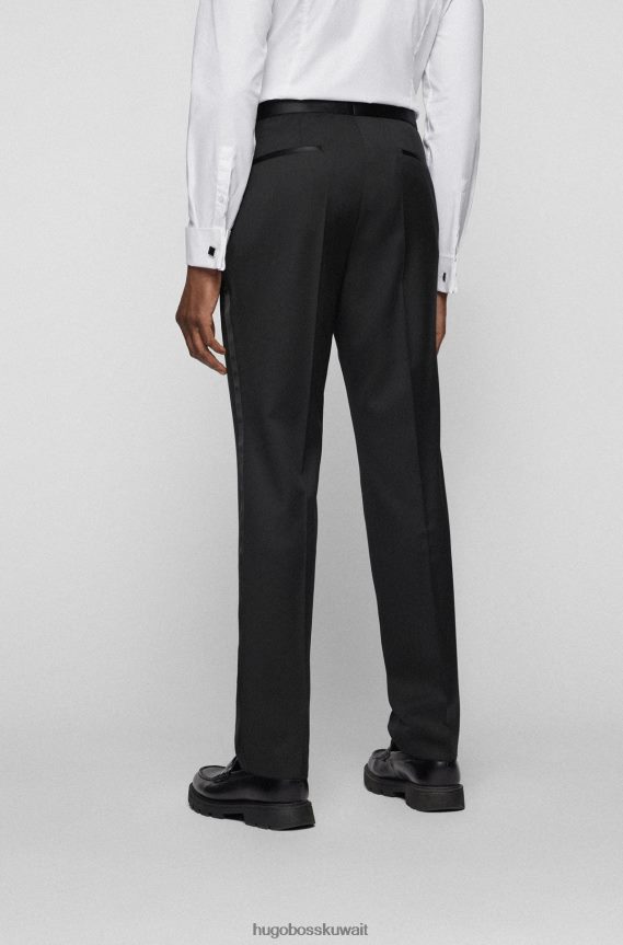 4TFNJN2351 أسود Hugo Boss بنطلون توكسيدو بقصة عادية من الصوف البكر باللون الأسود هوغو