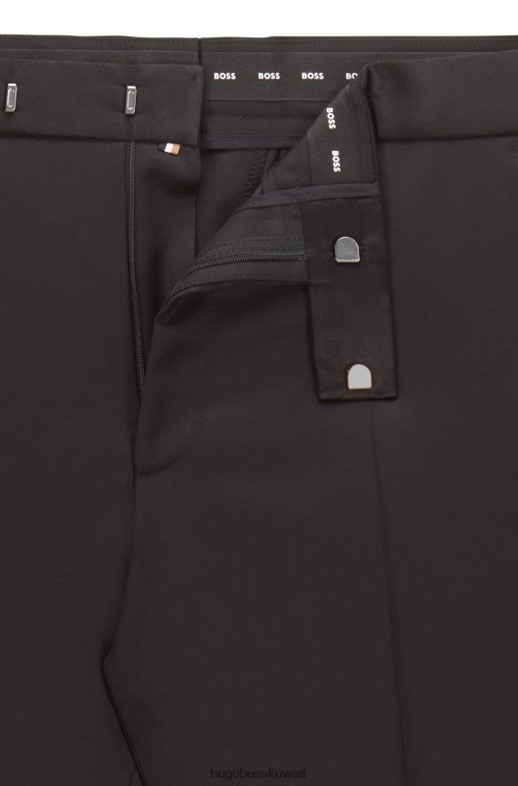 4TFNJN2351 أسود Hugo Boss بنطلون توكسيدو بقصة عادية من الصوف البكر باللون الأسود هوغو